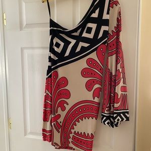 Gorgeous silk jersey one shouldered body con dress w/ butterfly sleeve